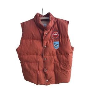 Puffer vest Fishing Patch  1980’s Rare Vintage (Duck Down) Orange Mens Large EUC